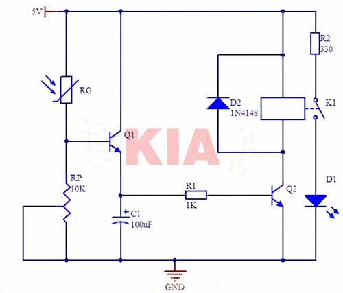 光控延時(shí)開(kāi)關(guān)電路圖,原理圖分享-KIA MOS管