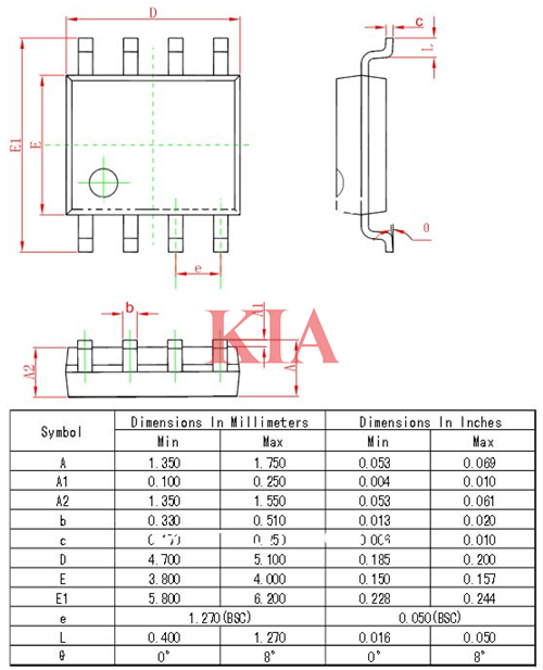 sop-8,sop8封裝尺寸,封裝圖-KIA MOS管