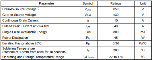 10n65場(chǎng)效應(yīng)管,650v10a
